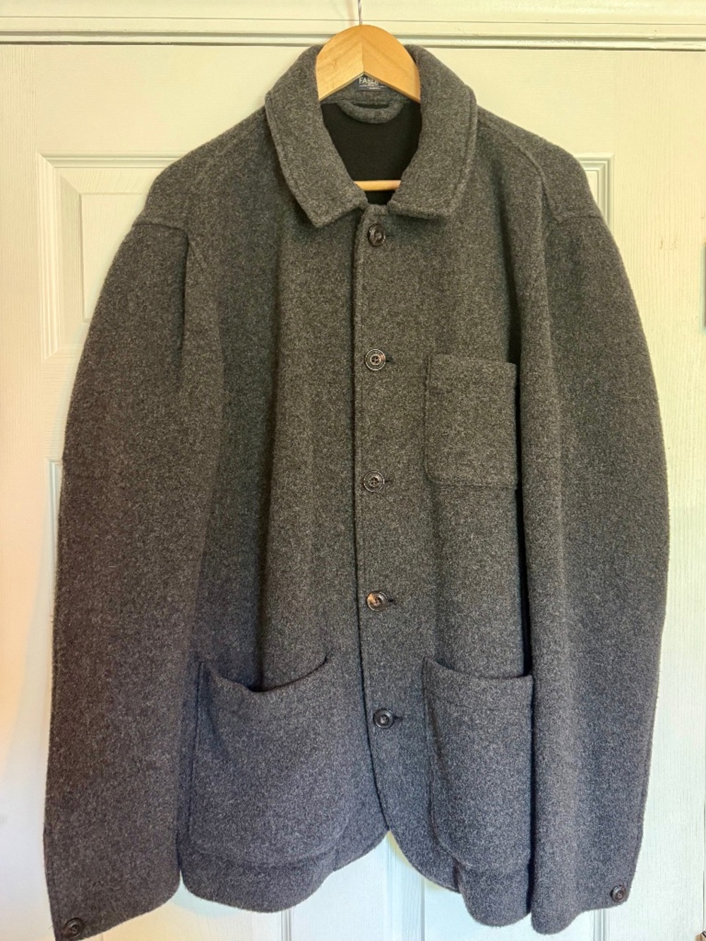 Faherty Gray Felted Wool Bland Chore Coat, L